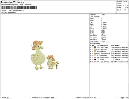 Mother & Baby Duck Embroidery Design: Sun Hats (Digital Download)