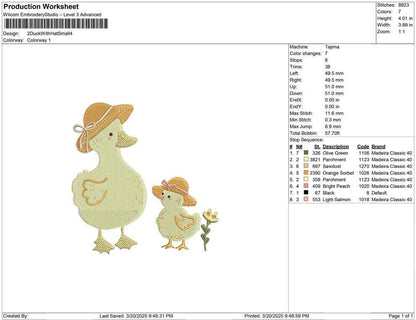 Mother & Baby Duck Embroidery Design: Sun Hats (Digital Download)