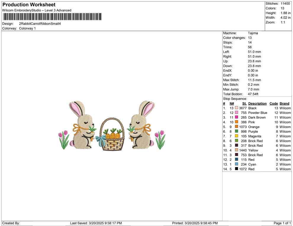 Easter Bunny with Carrots Embroidery Design (Digital Download)