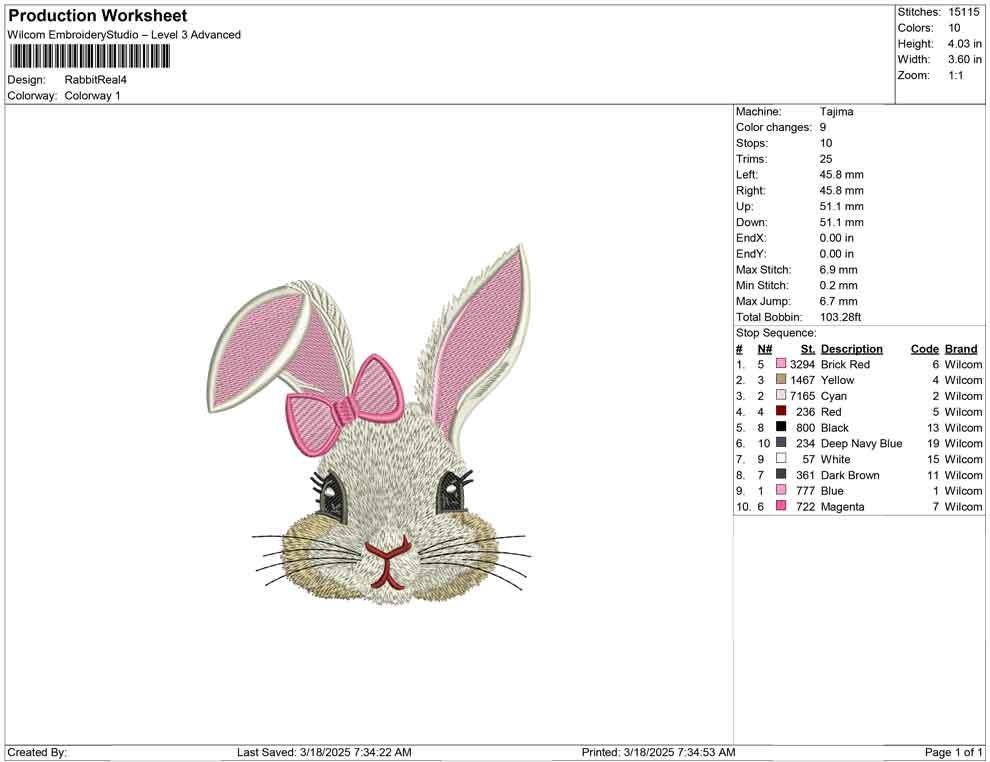 Bunny Embroidery Design For Kid Back to School Embroidery File Children's Bunny With Bow Embroidery Design PES Machine Embroidery File DST