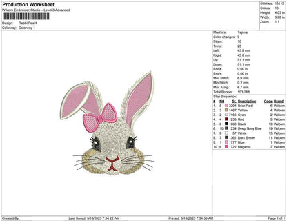 Bunny Embroidery Design For Kid Back to School Embroidery File Children's Bunny With Bow Embroidery Design PES Machine Embroidery File DST