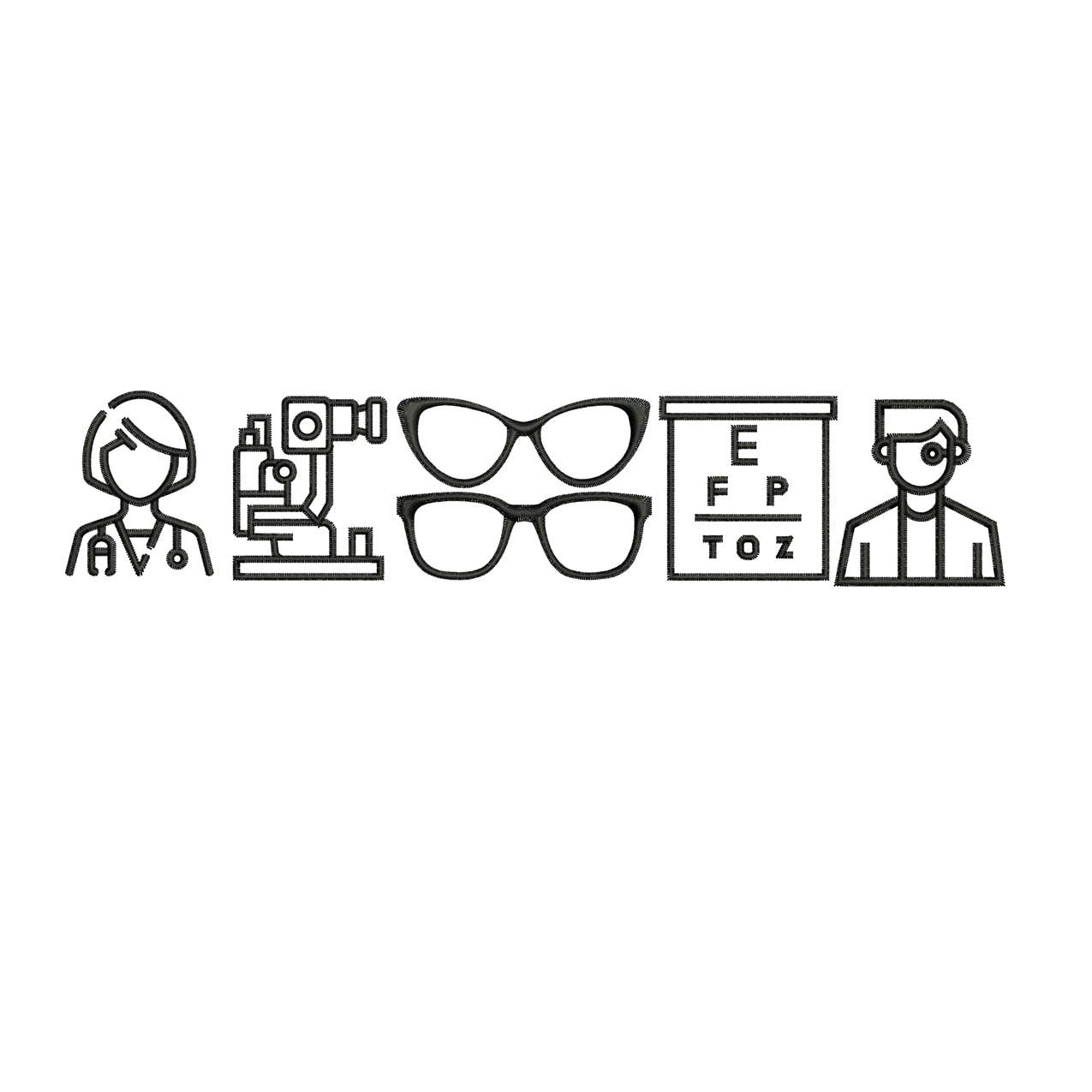 Optometry Line Art Embroidery Design: Eye Doctor, Nurse (Digital Download) PES DST EXP and more