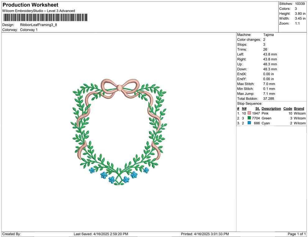Floral Ribbon Crest Frame Embroidery Design: Leaf & Blossom (Digital Download)