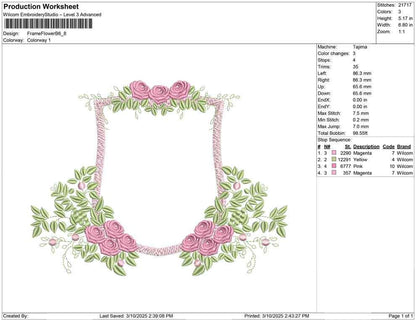 Floral Crest Frame Embroidery Design: Rose Wedding Banner (Digital Download)