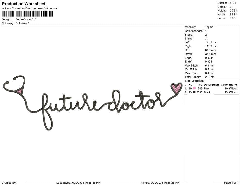 Future Doctor Embroidery Design: Stethoscope Heart (Digital Download) (DST PES EXP File and more)