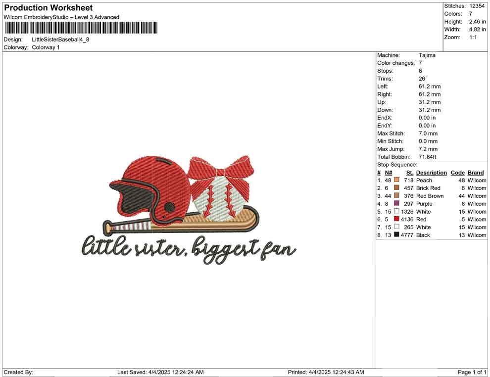 Little Sister Baseball Fan Embroidery Design (Digital Download) (DST PES EXP File and more)
