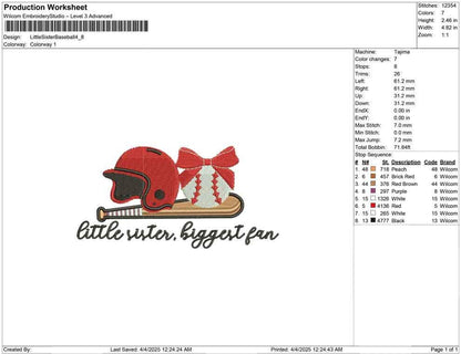 Little Sister Baseball Fan Embroidery Design (Digital Download) (DST PES EXP File and more)