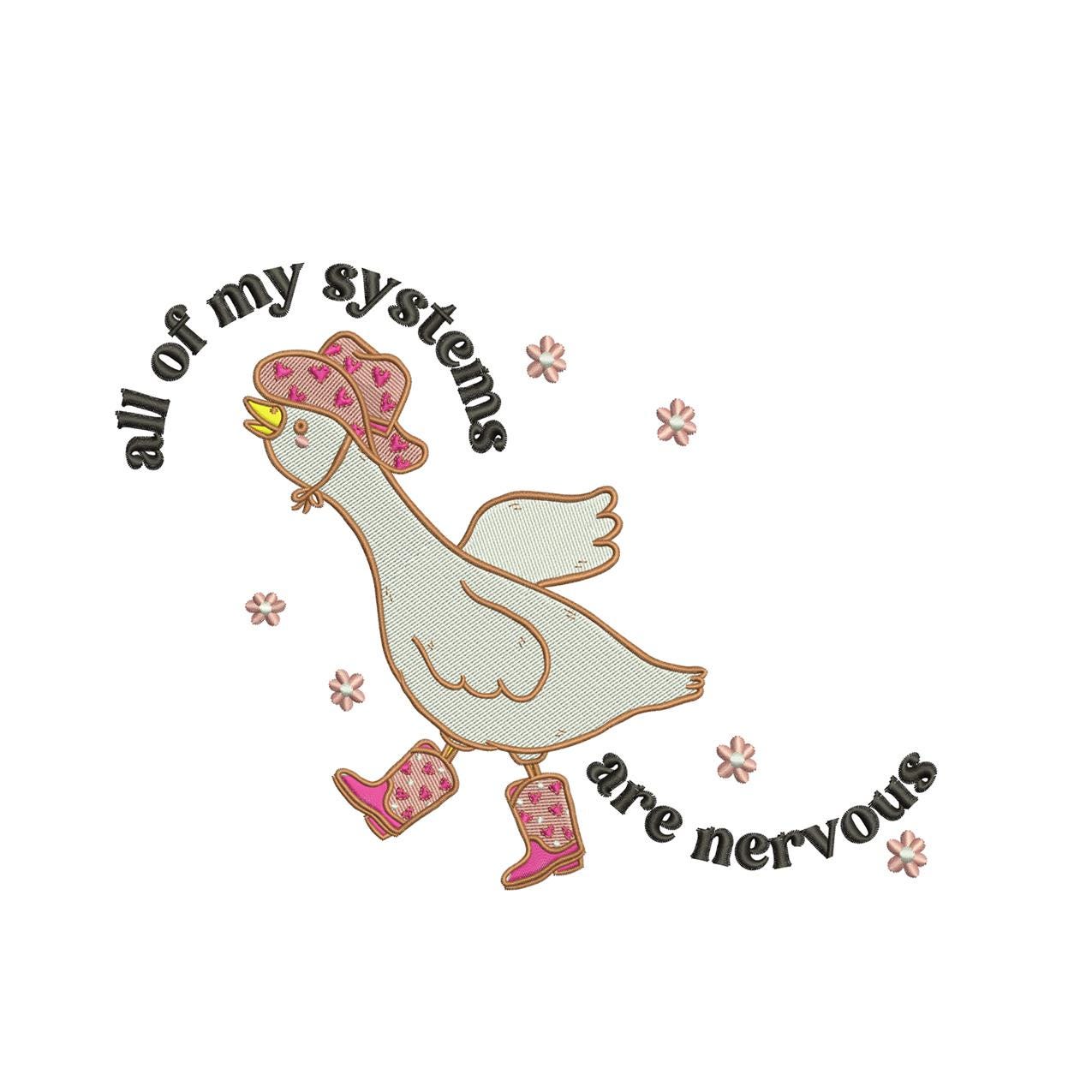 Nervous Duck Embroidery Design: Funny Animal Lover File (Digital Download)