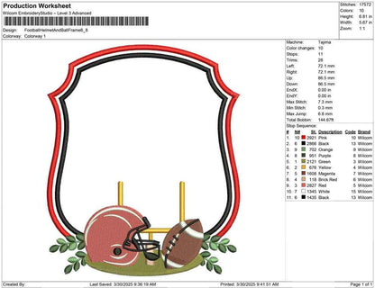 Football Embroidery Frame: Leaves Football Helmet, Football Goal Embroidery Frame Design For Baby Name Banner, Gift Crest (Digital Download)