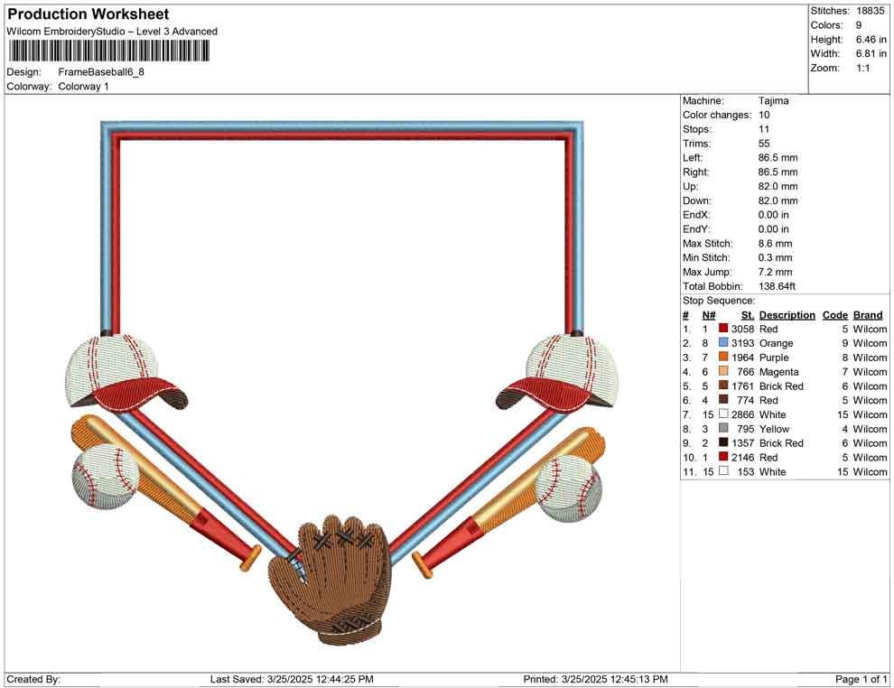 Baseball Sports Frame Embroidery Design (Digital Download)