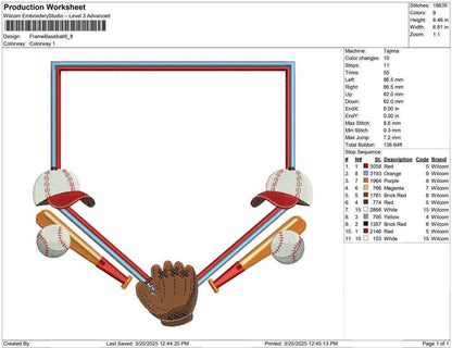 Baseball Sports Frame Embroidery Design (Digital Download)