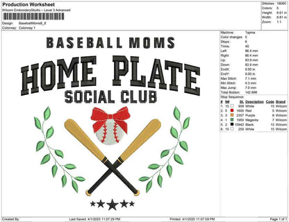 Baseball Mom Embroidery Design: Home Plate Social Club (Digital Download)