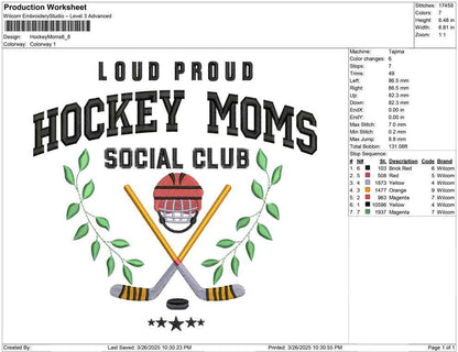 Hockey Mom Social Club Embroidery Design (Digital Download)