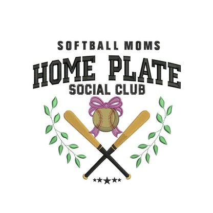 Baseball Moms Home Plate Embroidery Design: Sport Social Club (Digital Download)
