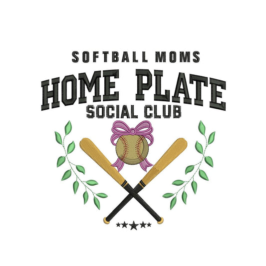 Baseball Moms Home Plate Embroidery Design: Sport Social Club (Digital Download)