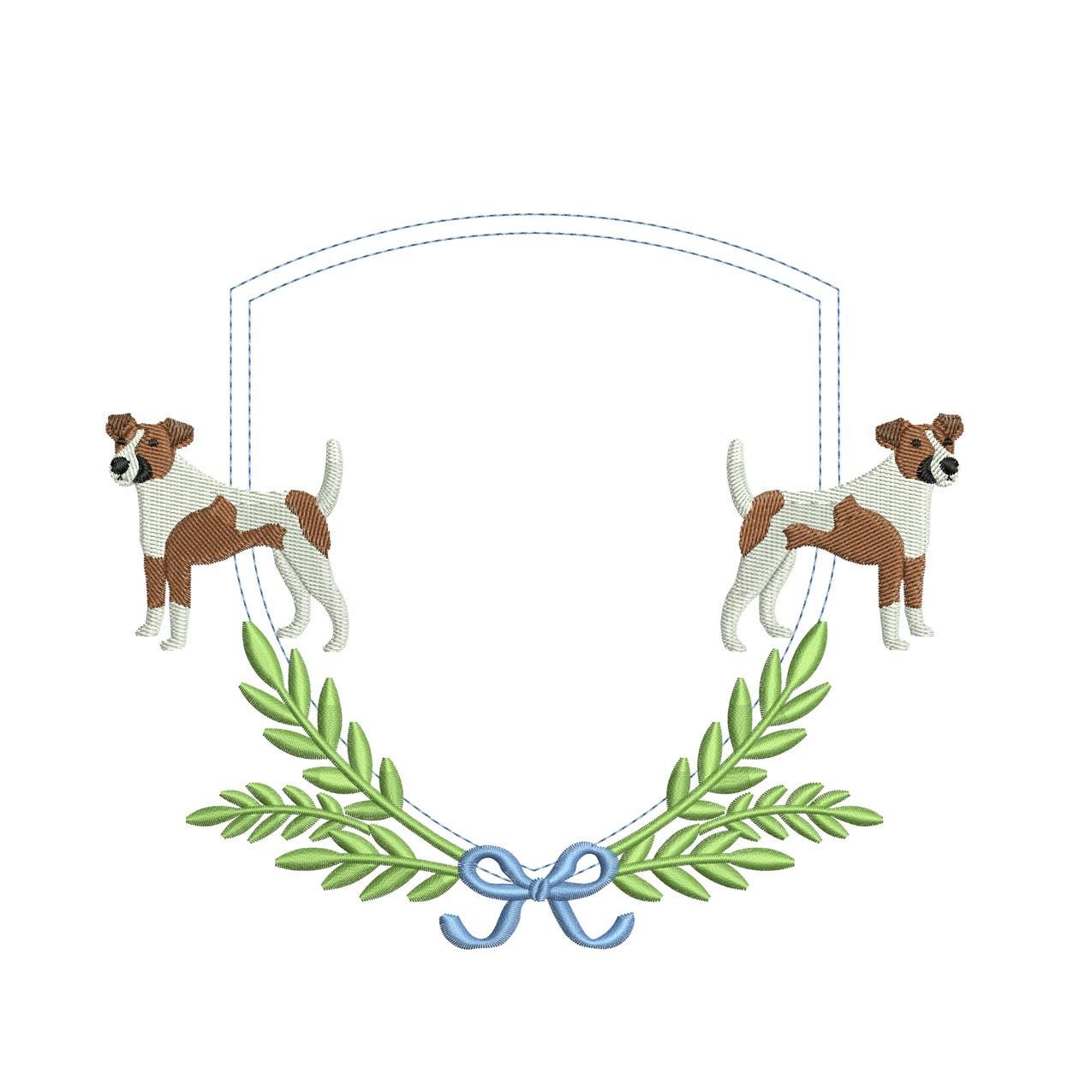 Jack Russell Laurel Frame Embroidery Design: Pet Embroidery (Digital Download)