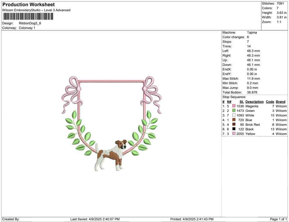 Jack Russell Embroidery Design: Pink Ribbon Frame (Digital Download)