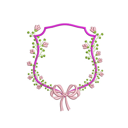 Floral Ribbon Crest Frame Embroidery Design: Coquette Wedding Banner (Digital Download)
