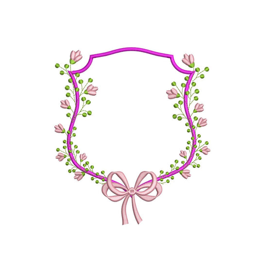 Floral Ribbon Crest Frame Embroidery Design: Coquette Wedding Banner (Digital Download)