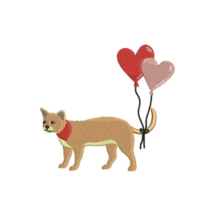 Cat Valentines Embroidery Design: Kitten with Heart Balloons Embroidery Designs Pet Lover Embroidery Machine File (Digital Download)
