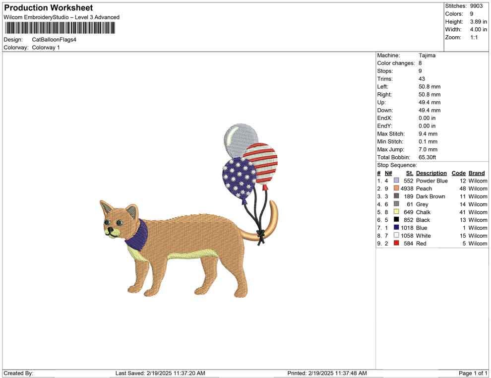 Patriotic Cat Embroidery Design: 4th of July Balloons (Digital Download)