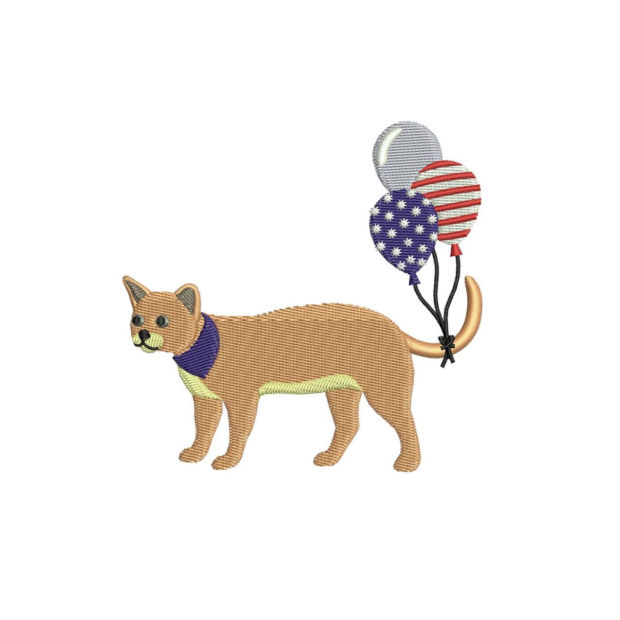 Patriotic Cat Embroidery Design: 4th of July Balloons (Digital Download)