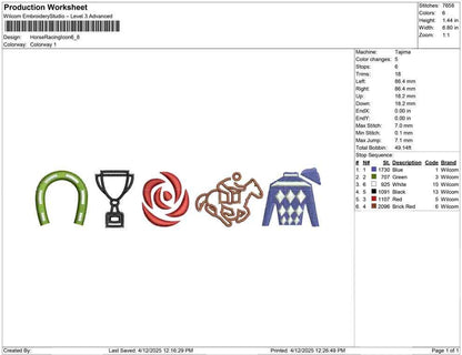 Horse Racing Icons Embroidery Designs: Derby Day Machine Embroidery File For Horse Girl (Digital Download)