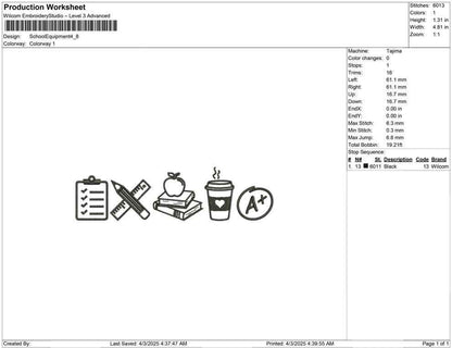 Teacher Icons Embroidery Design: School Equipment (Digital Download)
