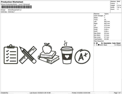 Teacher Icons Embroidery Design: School Equipment (Digital Download)