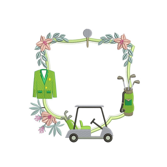 Golf Embroidery Frame Design: Golf Machine Embroidery Crest for Banner for Fathers Day Monogram Crest Embroidery Frame