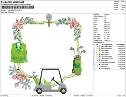Golf Crest Frame Embroidery Design Banner DST Golf Frame Machine Embroidery File Gift Fathers Day PES Monogram Crest Frame Embroidery File