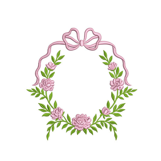 Rose & Ribbon Floral Embroidery Frame Design (Digital Download)