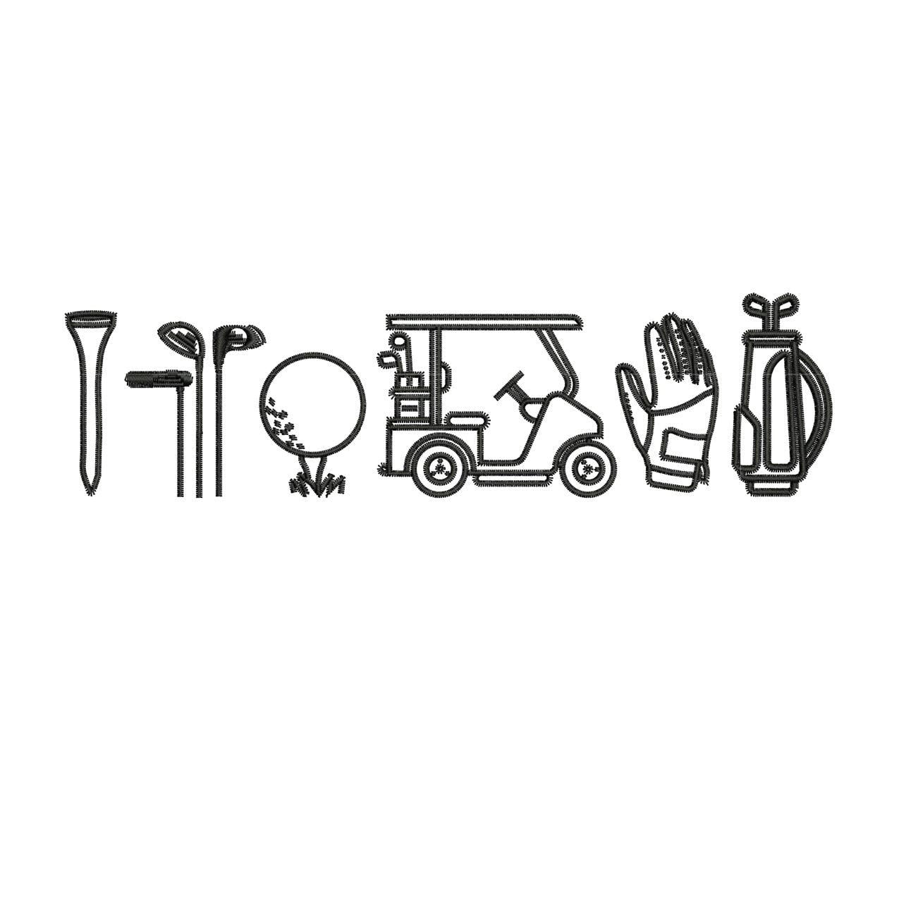 Golf Icon Embroidery Designs: Golf Cart Golf Club Machine Embroidery File Golf Towel Embroidery Pattern (PES DST JEF+) Digital Download