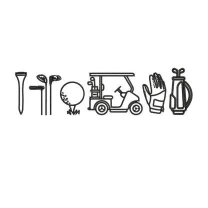 Golf Icon Embroidery Designs: Golf Cart Golf Club Machine Embroidery File Golf Towel Embroidery Pattern (PES DST JEF+) Digital Download