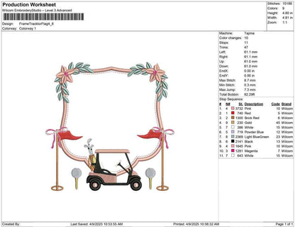 Floral Golf Cart Frame Embroidery Design: Monogram Banner (Digital Download)