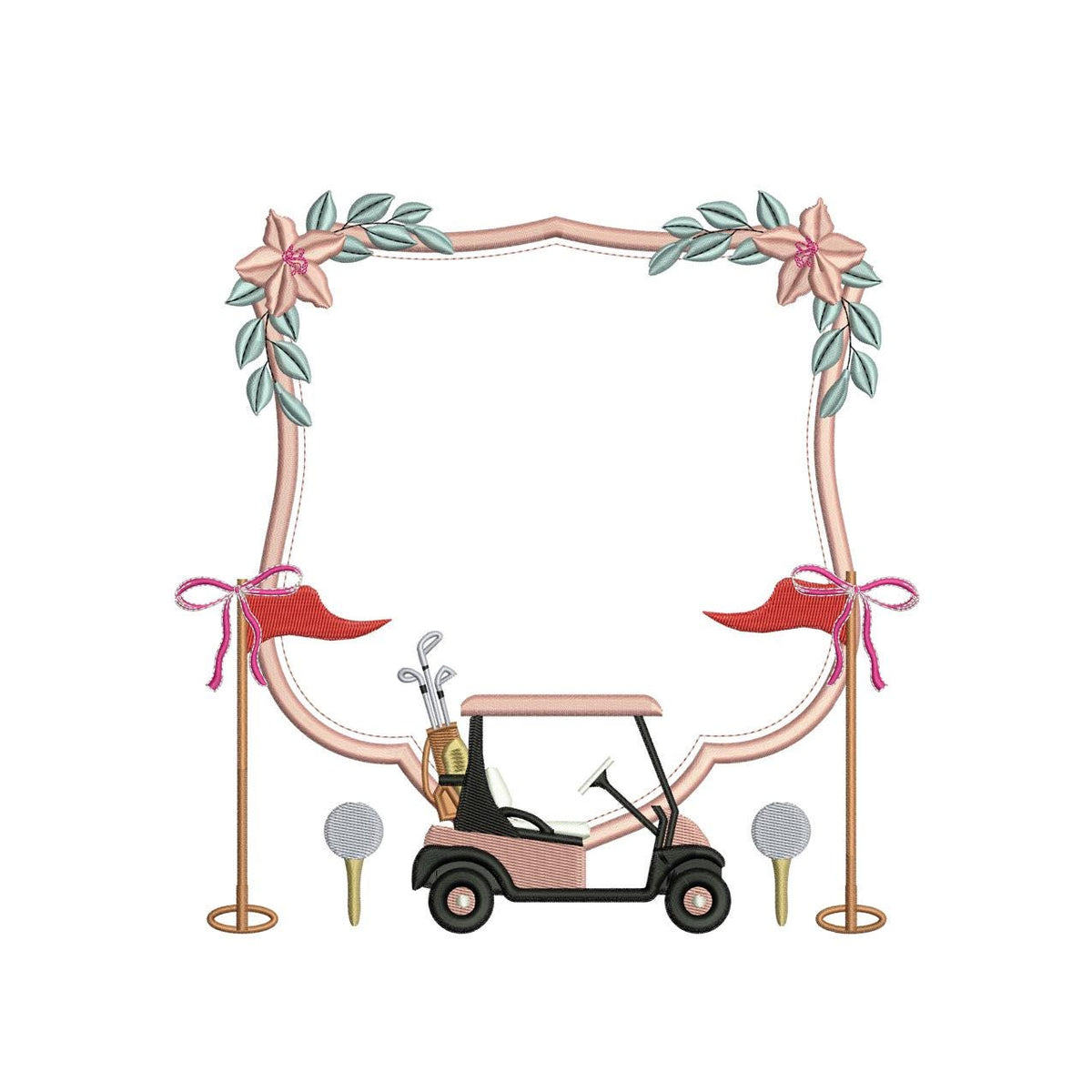 Floral Golf Cart Frame Embroidery Design: Monogram Banner (Digital Download)