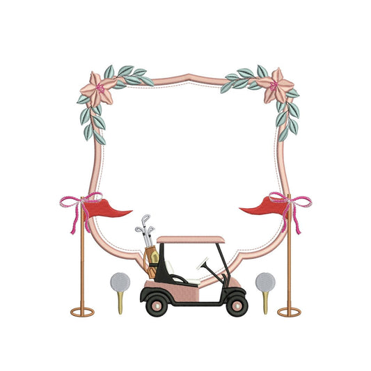 Floral Golf Cart Frame Embroidery Design: Monogram Banner (Digital Download)