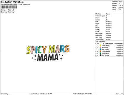 Spicy Marg Mama Embroidery Design: Fun Cocktail Embroidery (Digital Download)