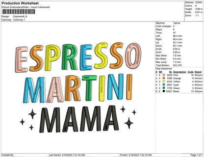 Espresso Martini Embroidery Designs: Mom Embroidery File Fun Cocktail Mama Embroidery Design (Digital Download)