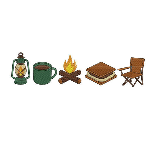 Camping Embroidery Designs: Campfire, Lantern, Coffee, S'mores, Camp Chair Machine Embroidery Design Winter Campfire (Digital Download)