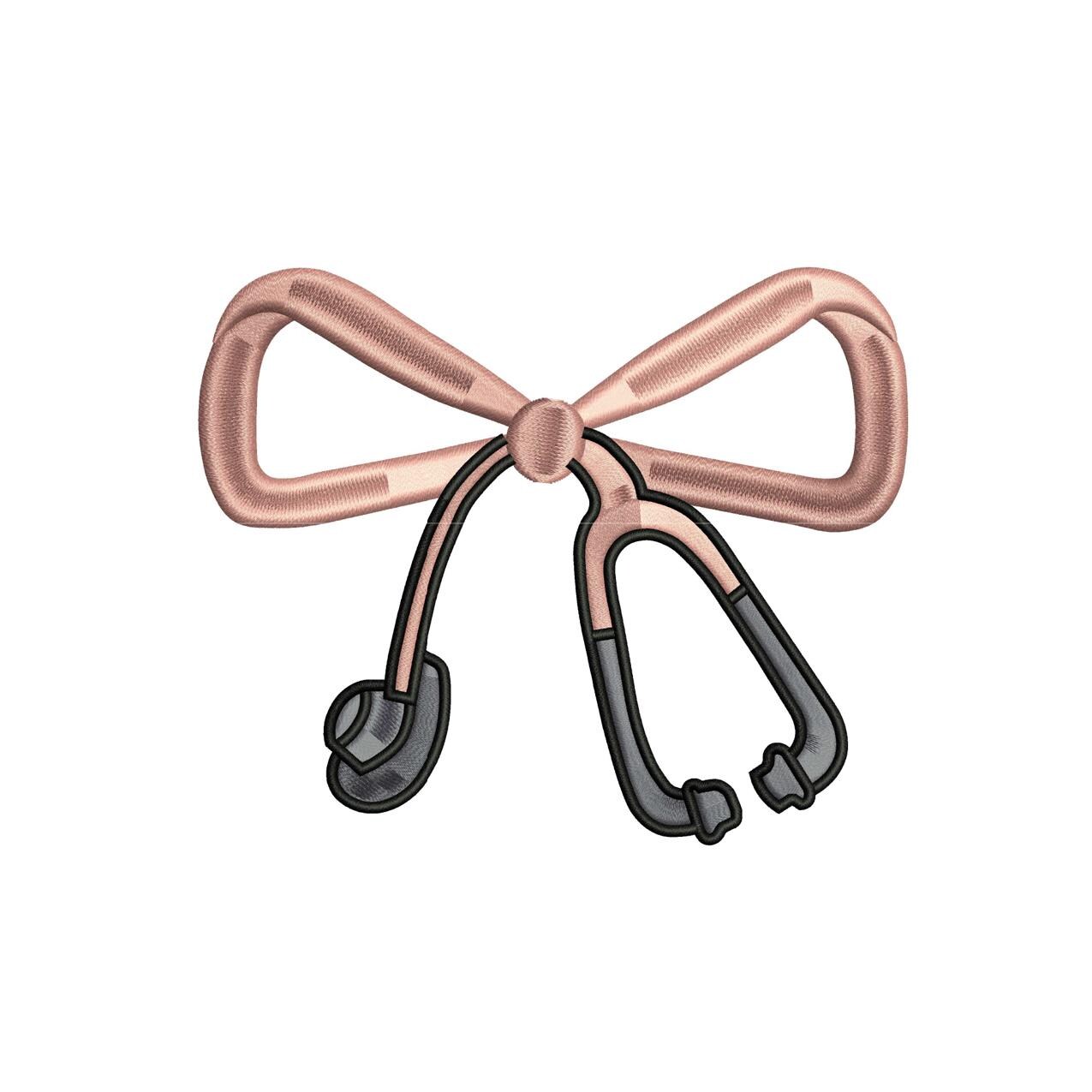 3D Puff Stethoscope Bow Embroidery Design: Nurse Doctor Gift (Digital Download)