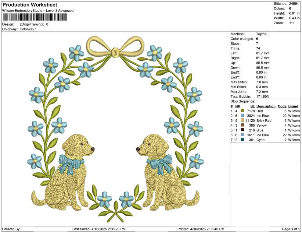 Floral Wreath Dog Crest Frame Embroidery Design: Golden Retrievers Machine Embroidery File (DST, PES, JEF and more) Digital Download Puppy