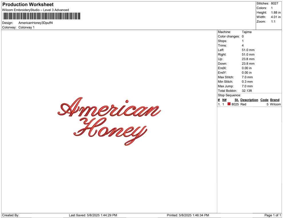 3D Puff Embroidery Design American Honey Puff Machine Embroidery File PES Fourth of July Script Puff Embroidery File DST USA Puff Embroidery