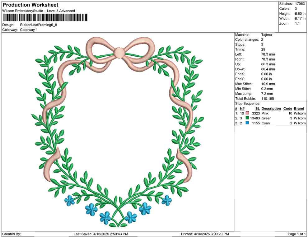 Floral Ribbon Crest Frame Embroidery Design: Leaf & Blossom (Digital Download)