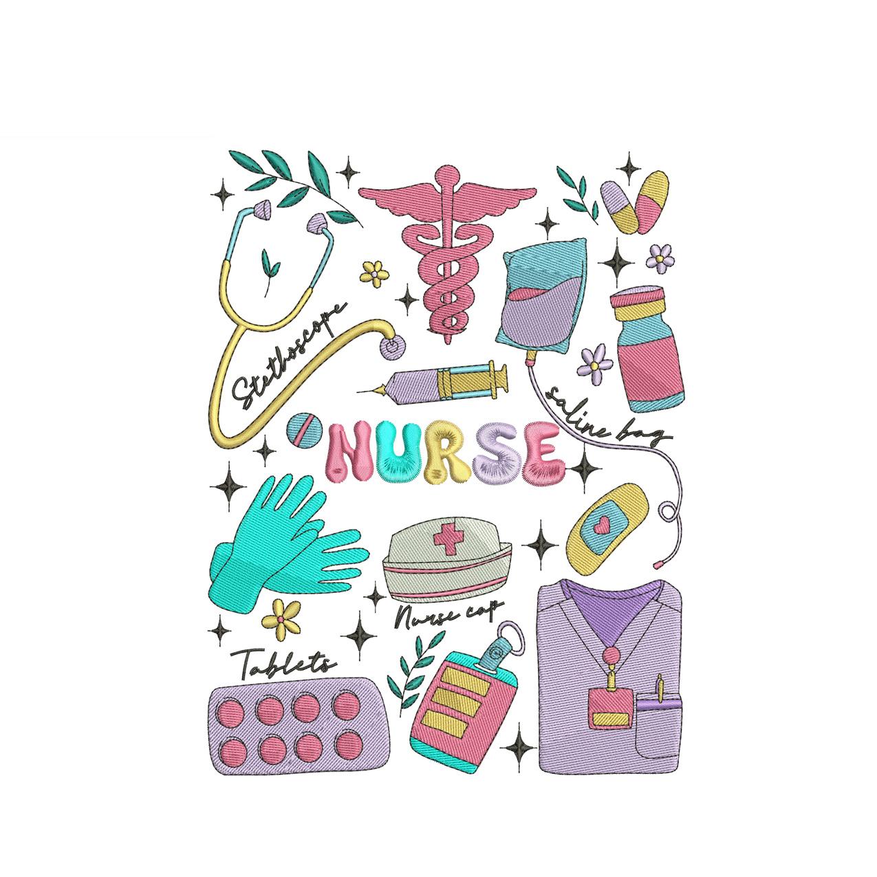 Nurse Life Embroidery Design: Medical Icons (Digital Download)