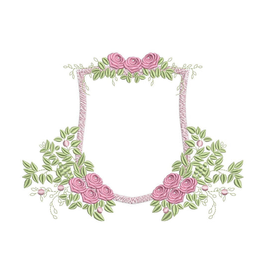 Floral Crest Frame Embroidery Design: Rose Wedding Banner (Digital Download)