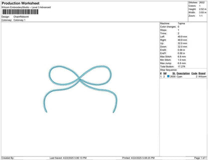 Chain Stitch Bow Embroidery Design: Ribbon Machine File (DST, PES, EXP, more)