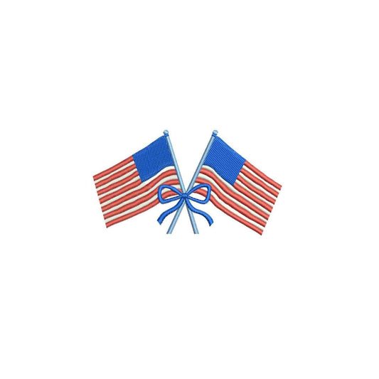 American Flags with Bow Embroidery Design: Patriotic Machine File (Digital Download)