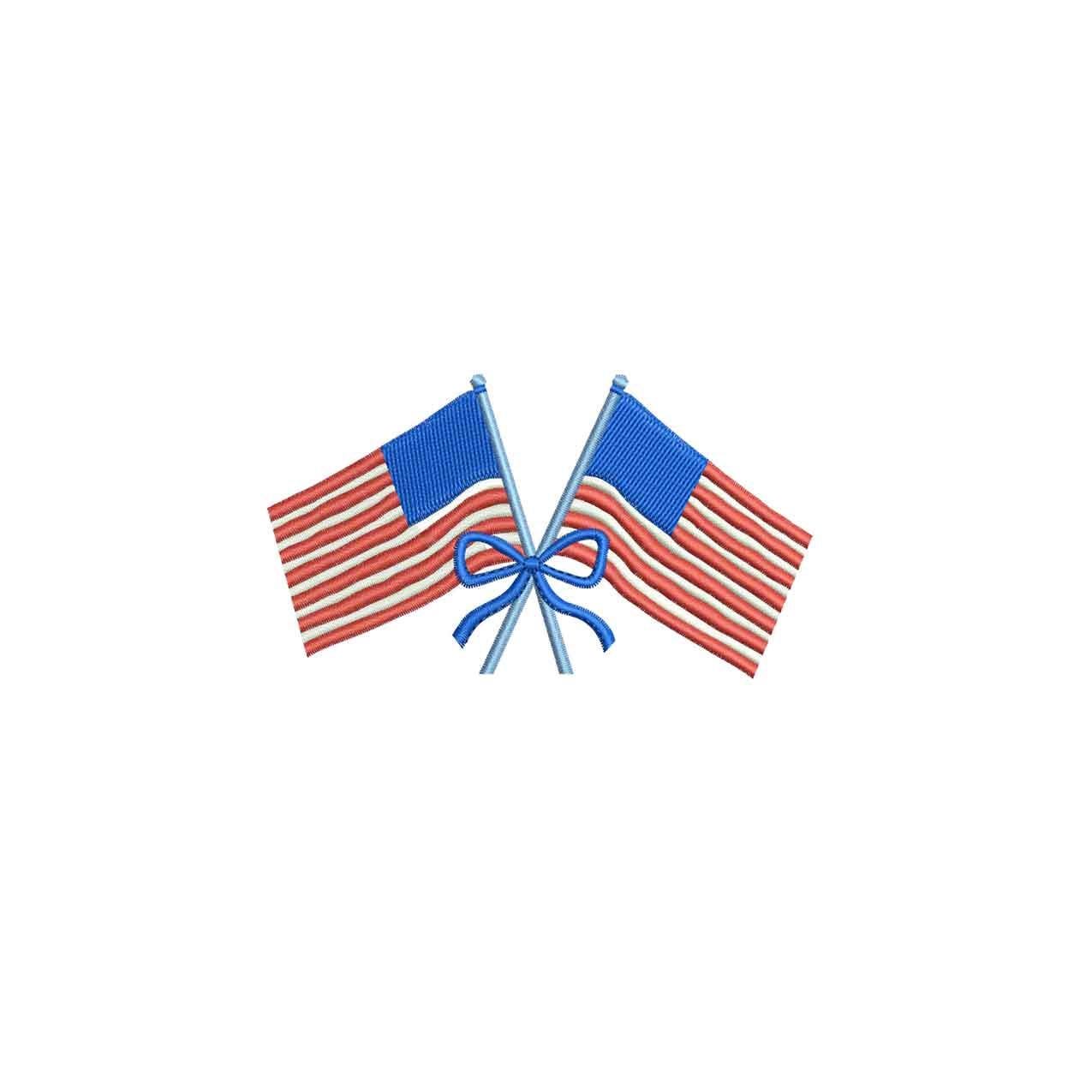 American Flags with Bow Embroidery Design: Patriotic Machine File (Digital Download)