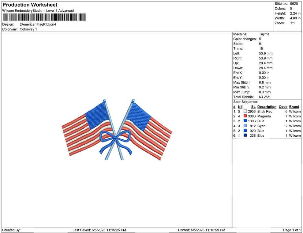 American Flags with Bow Embroidery Design: Patriotic Machine File (Digital Download)